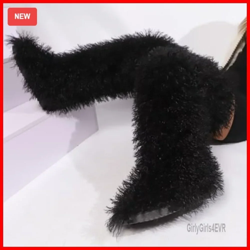 29-Inch Over-the-Knee Faux Fur Boots Flat Sole Winter Women's Shoes